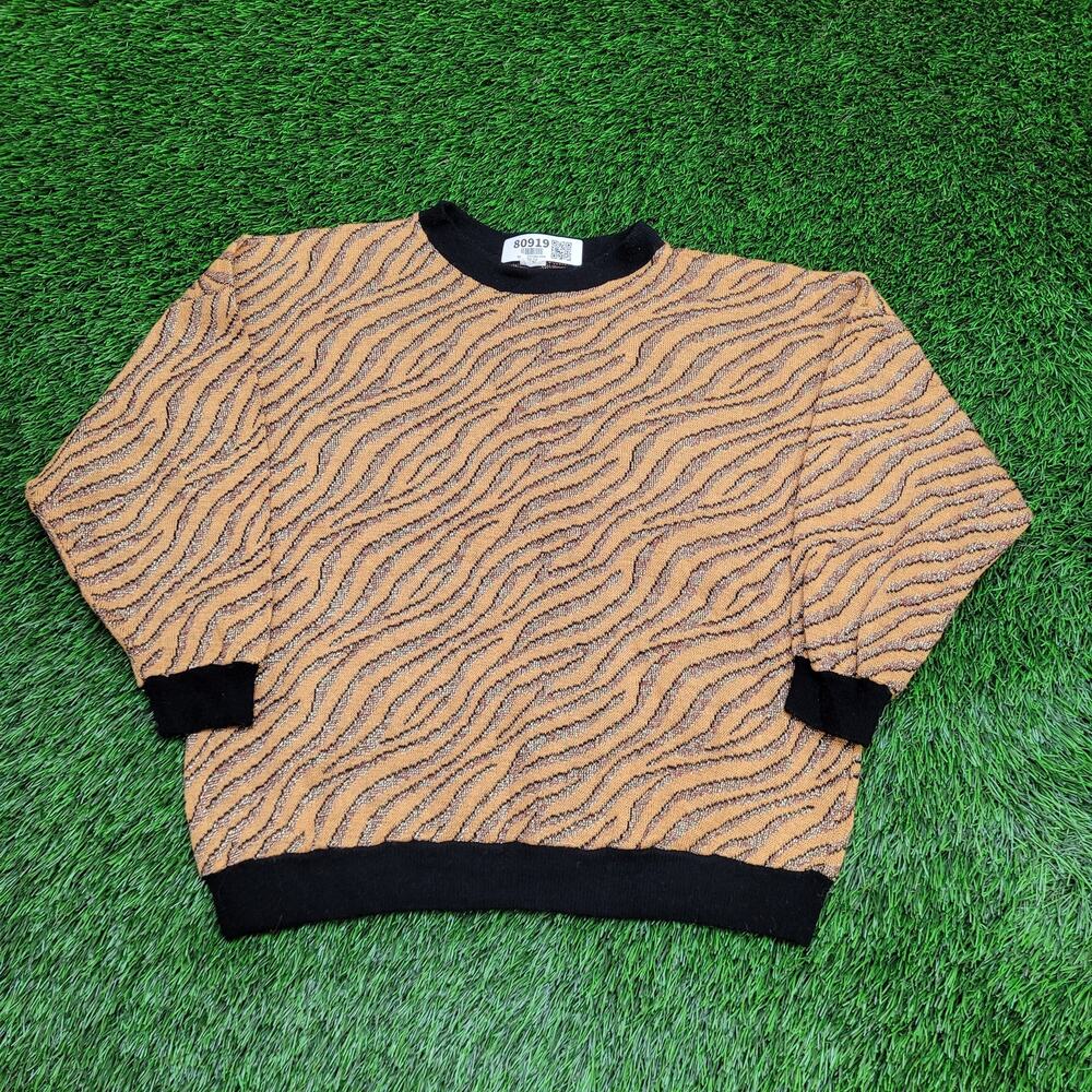 Vintage 80s Zebra Wave MOD Sweater Womens XL 22x22 Crop Boxy
